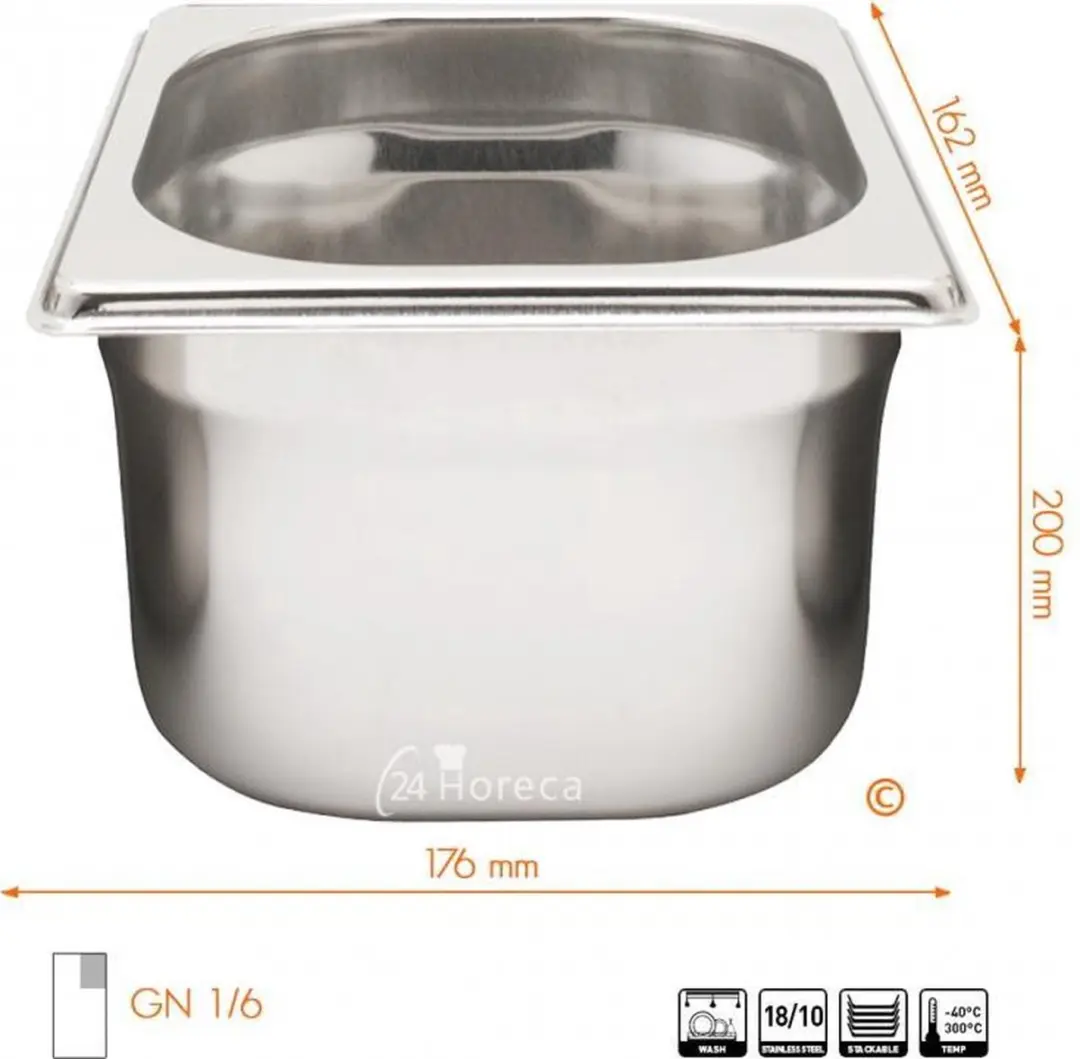 HENDI Gastronormbak 18/10 RVS 3,4L - 200mm Zilver