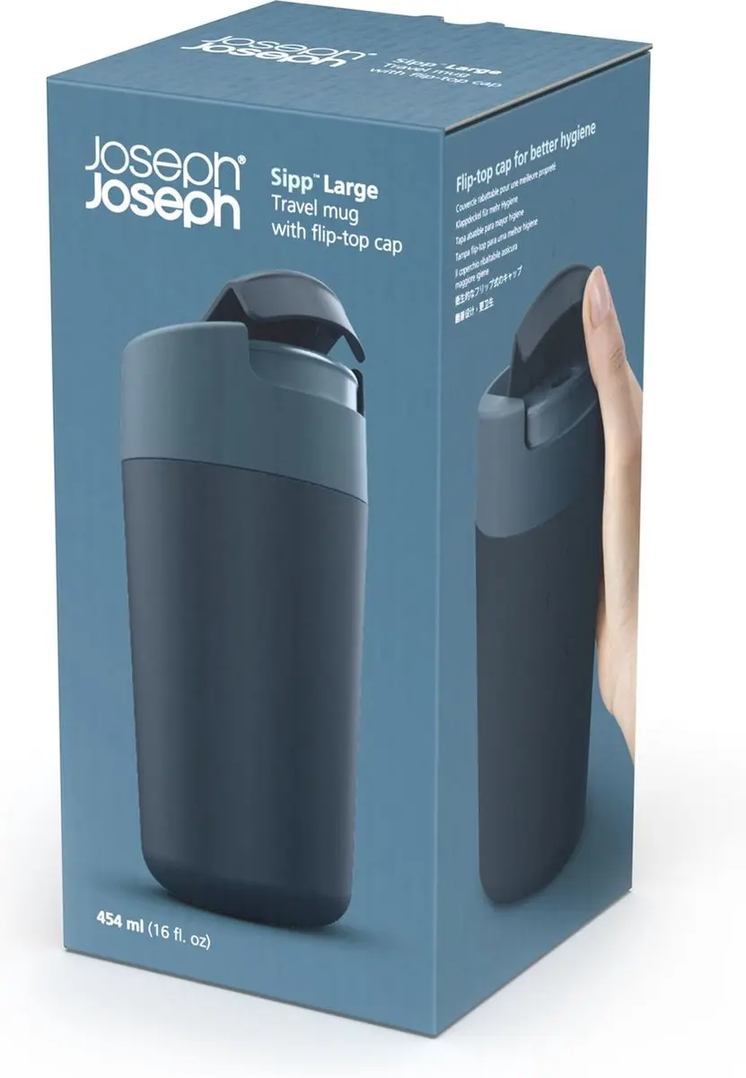 Joseph Joseph Flip Top Drinkbeker 454ml - Blauw