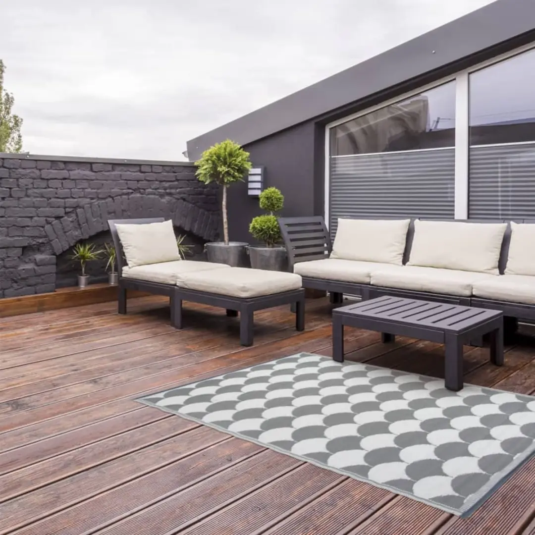 Esschert Design Buitenkleed 180x121cm - Grijs/Wit - afbeelding 6 van 6