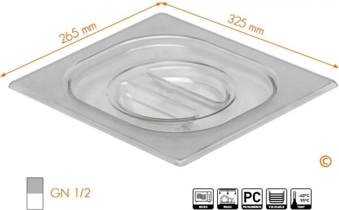 HENDI Deksel GN 265x325mm Transparant Polycarbonaat