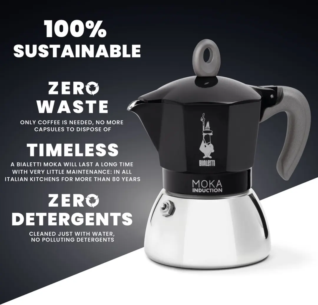 Bialetti Moka Induction 0006943 - 4 Koppen - 150ml - Zwart - afbeelding 6 van 6