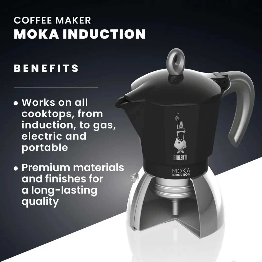 Bialetti Moka Induction 0006943 - 4 Koppen - 150ml - Zwart