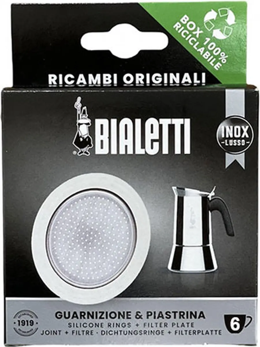 Bialetti RVS Filterplaatje 7,2cm - Siliconen Ring - 6 Kops
