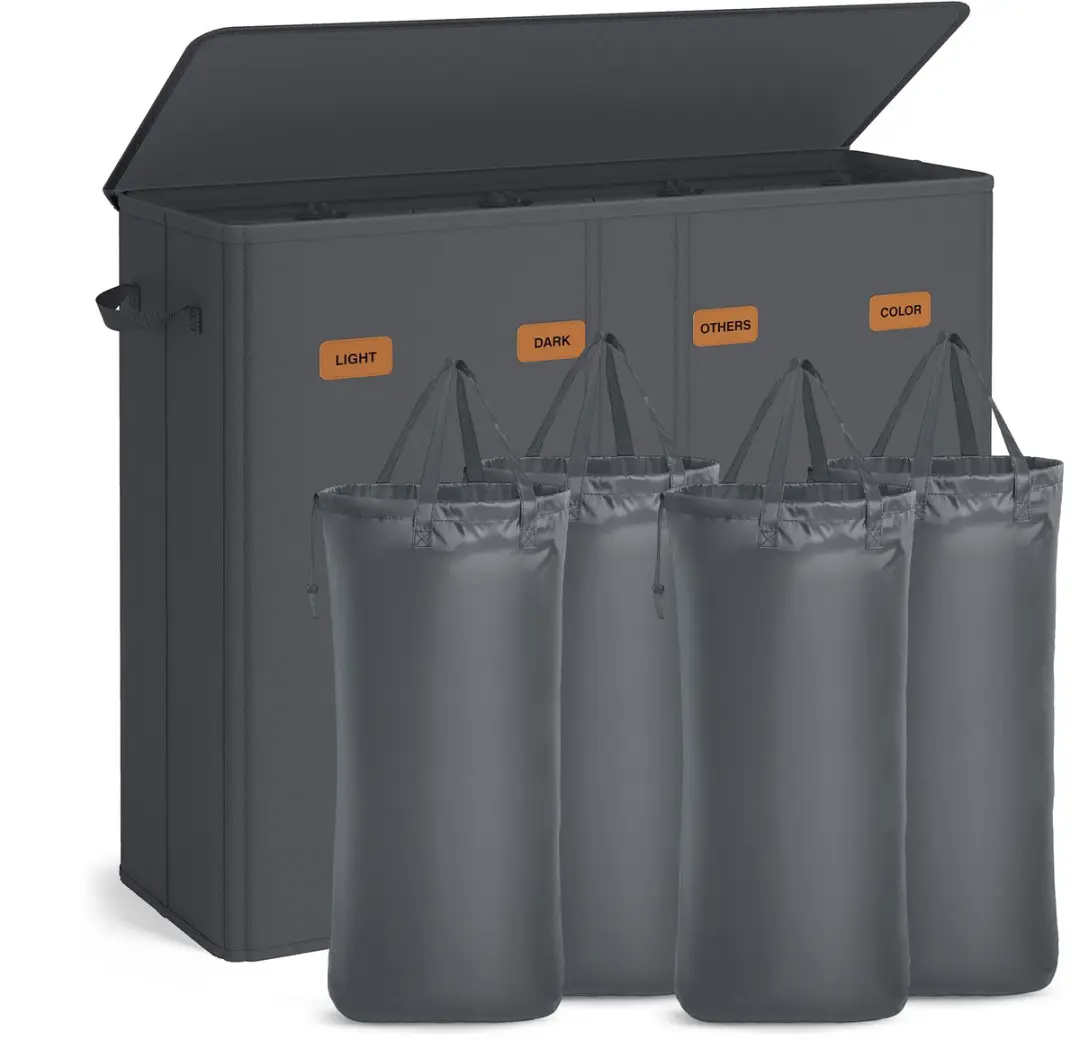 Songmics Wasmand 200L - 4 Vakken met Deksel - afbeelding 6 van 6