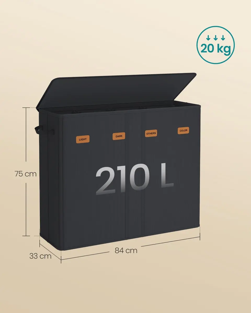 Songmics Wasmand 200L - 4 Vakken met Deksel