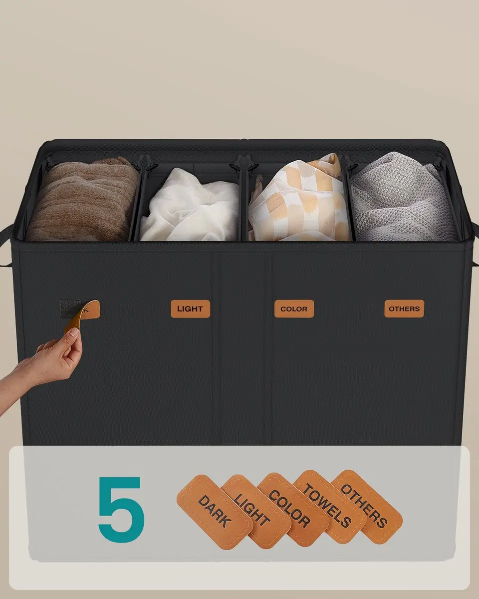 Songmics Wasmand 200L - 4 Vakken met Deksel