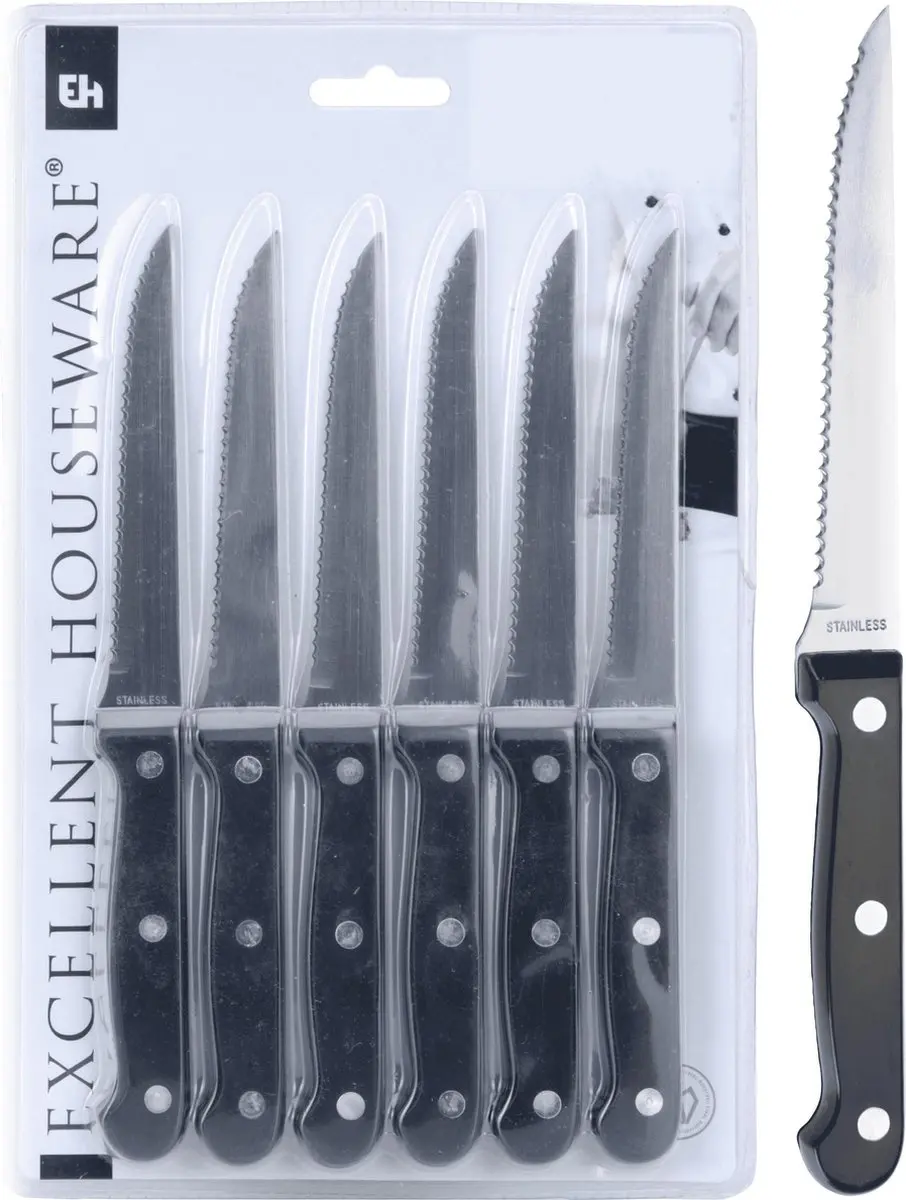 Excellent Houseware Steakmessen 6-delig - Zwart