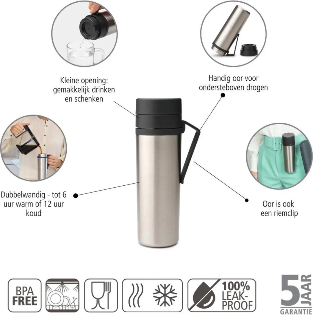 Brabantia Make & Take Thermosfles 500ml - Dark Grey