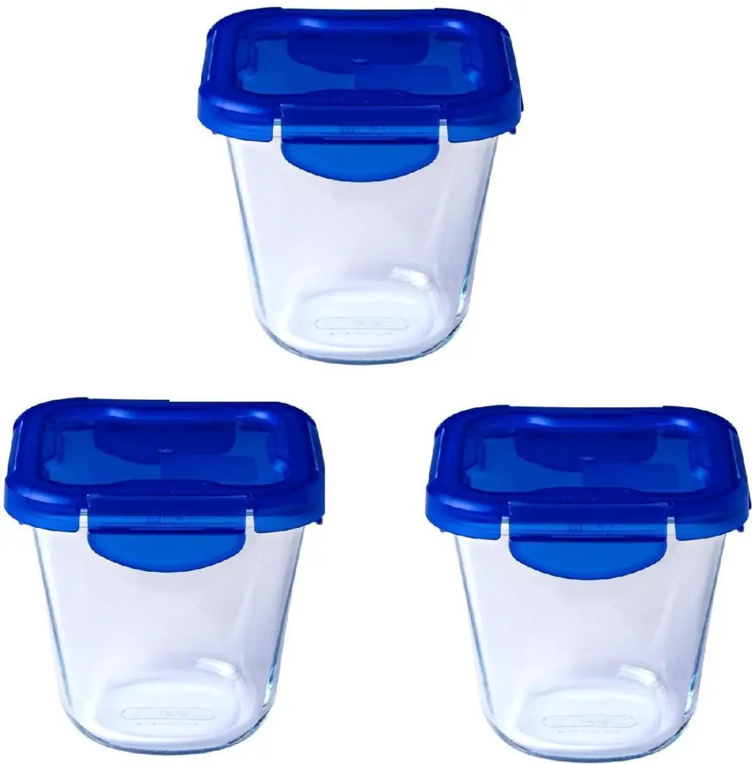 PYREX Cook & Go Lunchboxset 2,4L - 3 Stuks - Blauw/Transparant