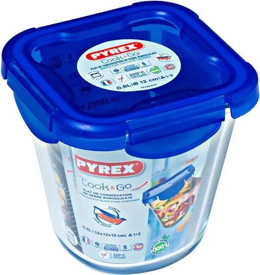 PYREX Cook & Go Lunchboxset 2,4L - 3 Stuks - Blauw/Transparant