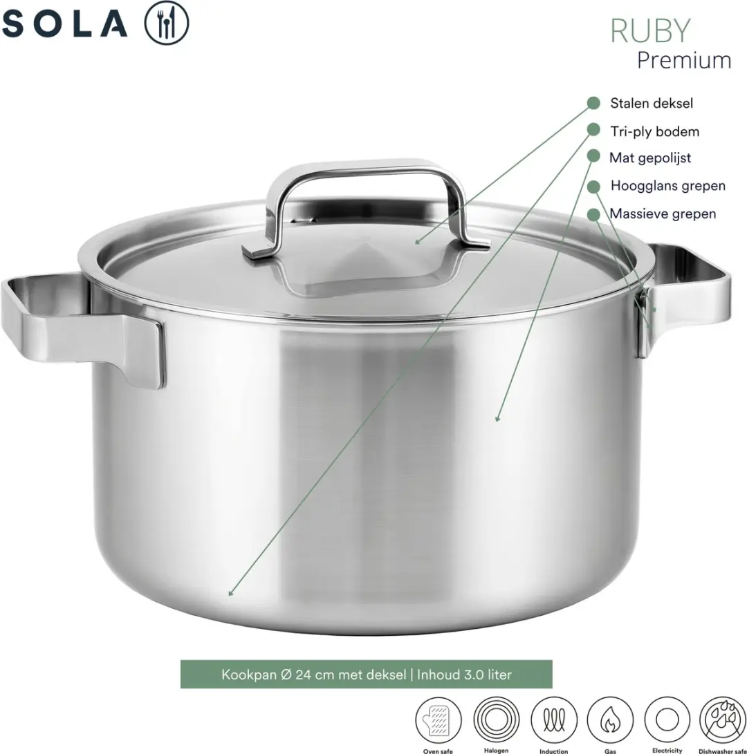 Sola Ruby Kookpan Ø24cm - Zilver