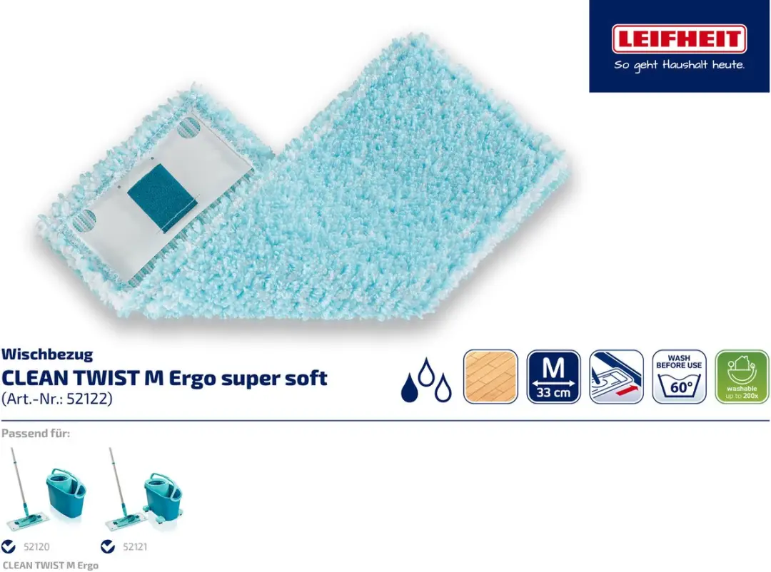 Leifheit Clean Twist/Powerclean Vloerwisserovertrek 33cm - 2 Stuks - Turquoise