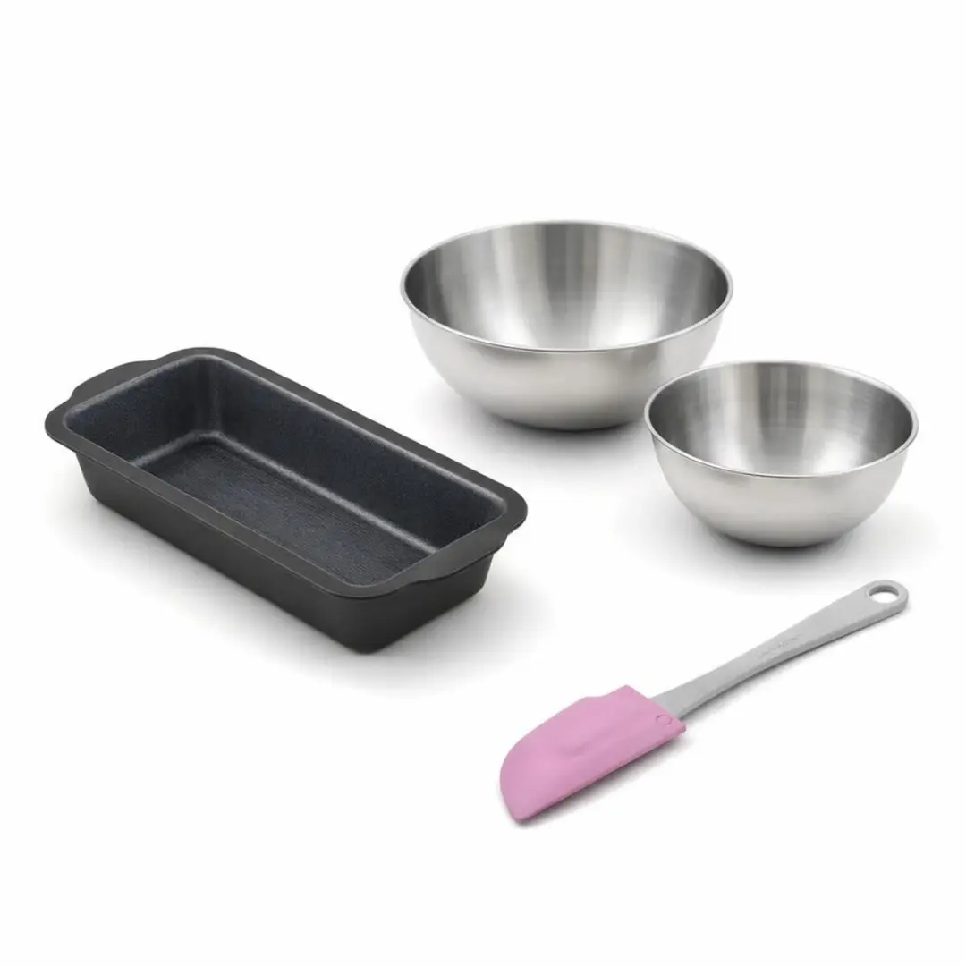 Zenker Cakevorm Set - Siliconen met glasvezel + 2 roestvrijstalen kommen + spatel - Zwart/Grijs