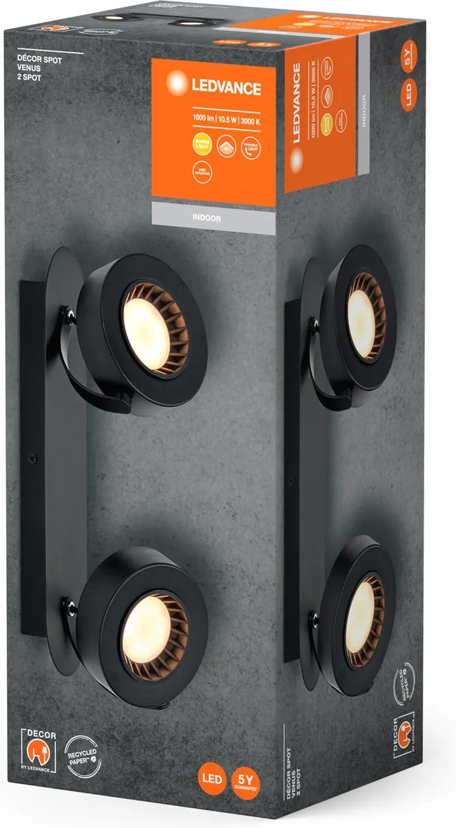 LEDVANCE Decor Spot Venus Black 2 Spot - 10,5W 450lm Warm Wit
