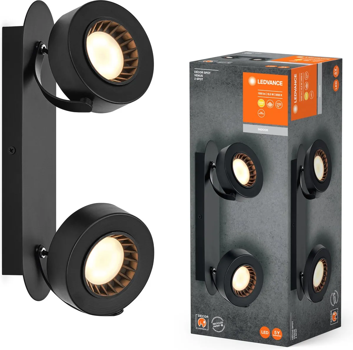 LEDVANCE Decor Spot Venus Black 2 Spot - 10,5W 450lm Warm Wit