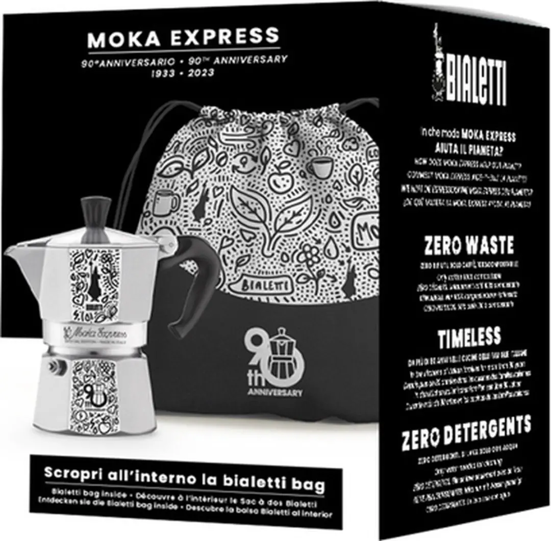Bialetti 90th Anniversary Moka Express 3TZ - 3 Kopjes - Zwart/Wit