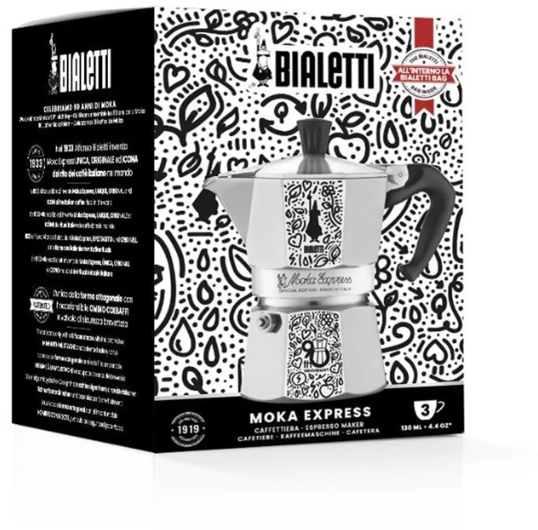 Bialetti 90th Anniversary Moka Express 3TZ - 3 Kopjes - Zwart/Wit