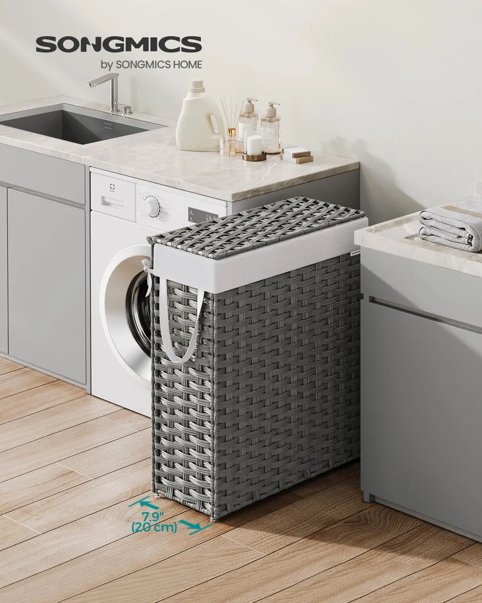 Songmics Opvouwbare Wasmand 55L - Synthetisch Rattan - Met Deksel