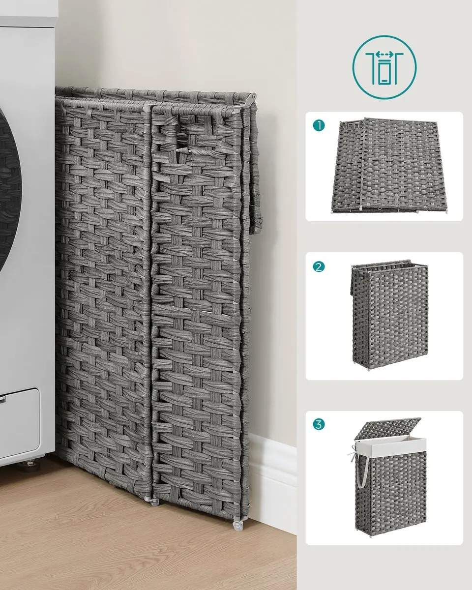 Songmics Opvouwbare Wasmand 55L - Synthetisch Rattan - Met Deksel