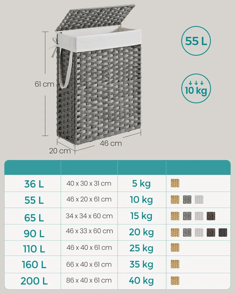 Songmics Opvouwbare Wasmand 55L - Synthetisch Rattan - Met Deksel