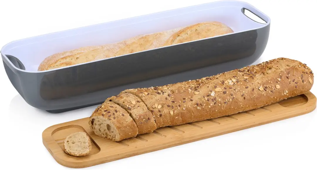 Alpina Broodbox Grijs - Bamboe Deksel 40x12cm