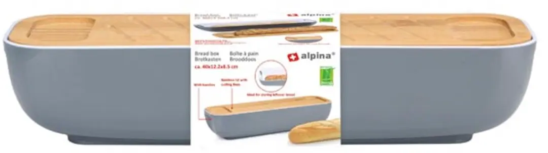 Alpina Broodbox Grijs - Bamboe Deksel 40x12cm - afbeelding 6 van 6