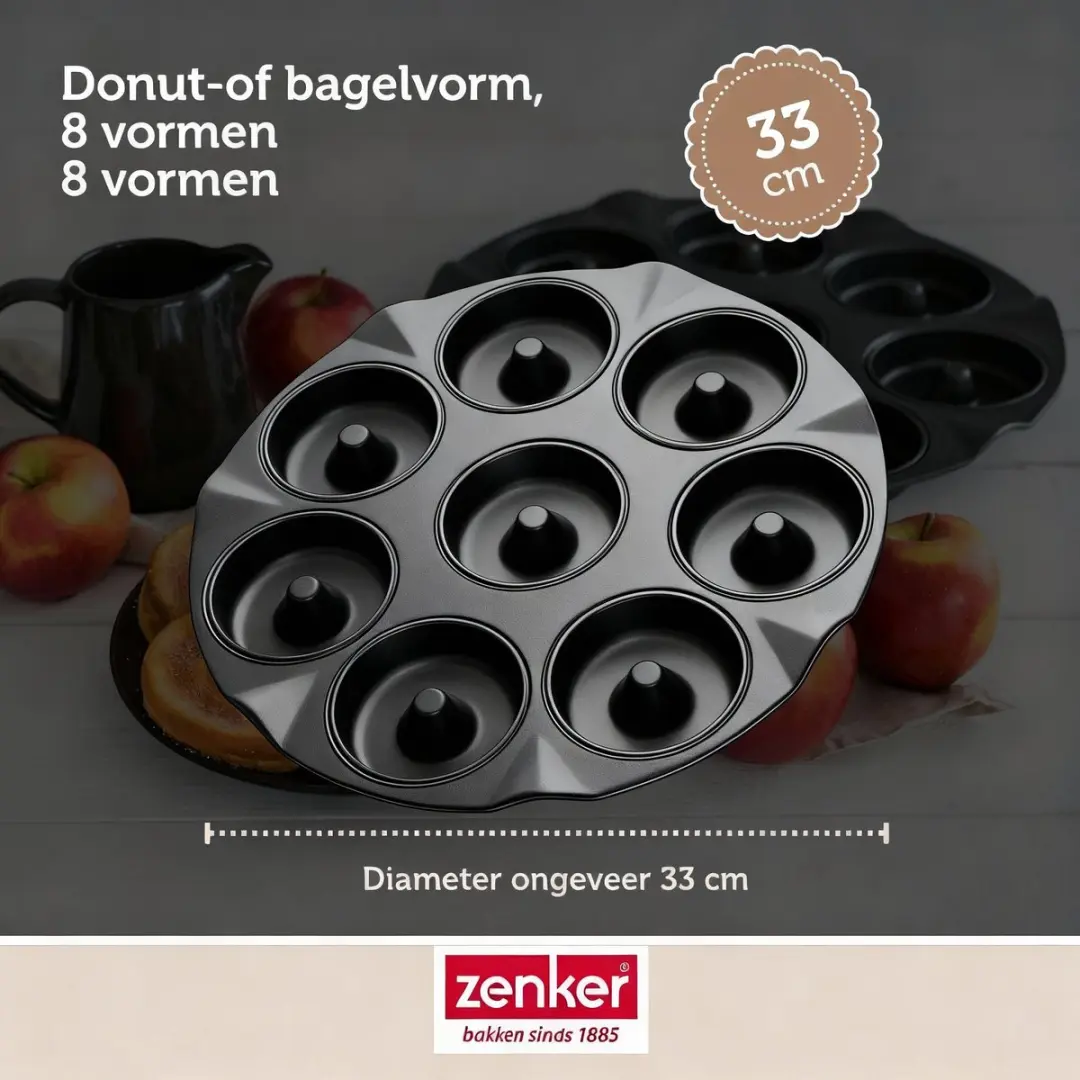 Zenker Bakkersset Donutvorm 33cm - 8-delig - Zwart