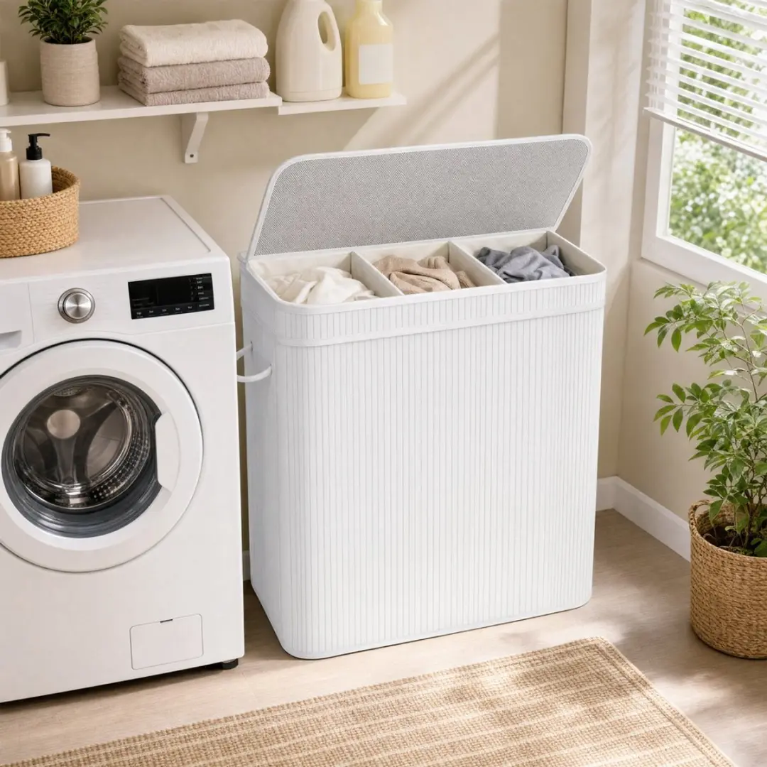 Songmics Wasmand Bamboe 150L - Met Handgrepen