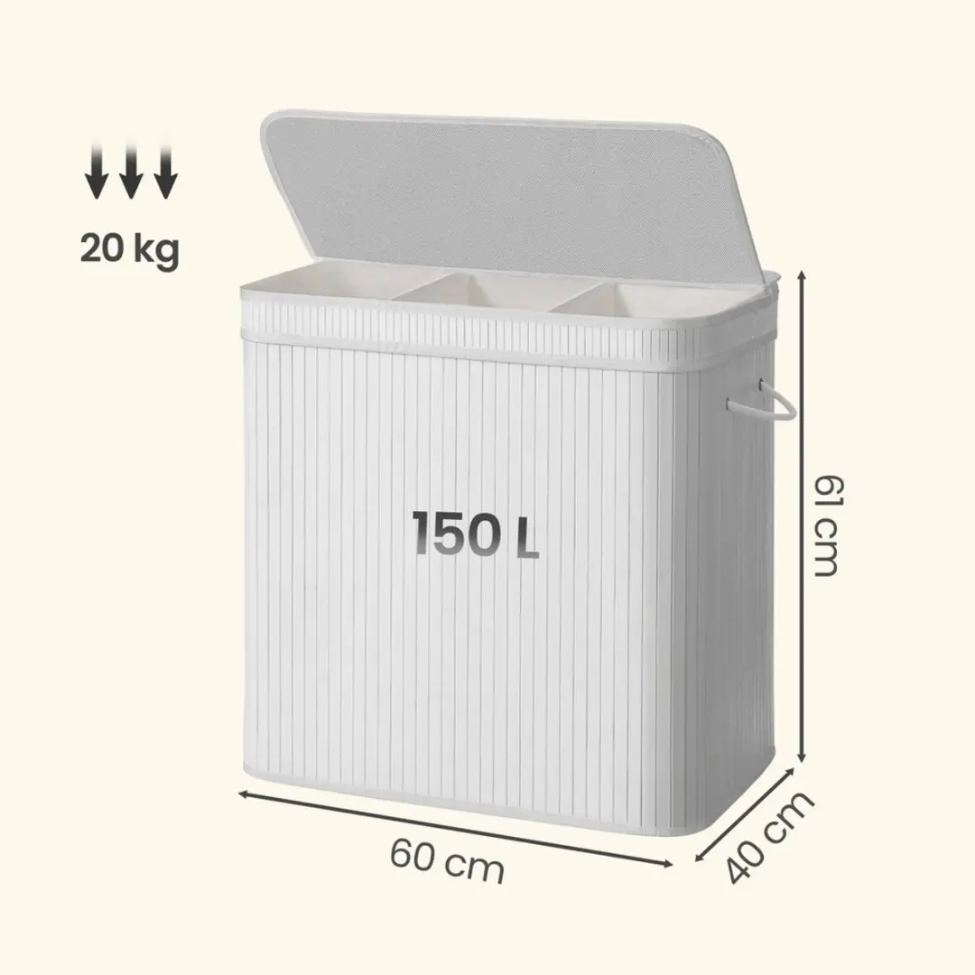 Songmics Wasmand Bamboe 150L - Met Handgrepen