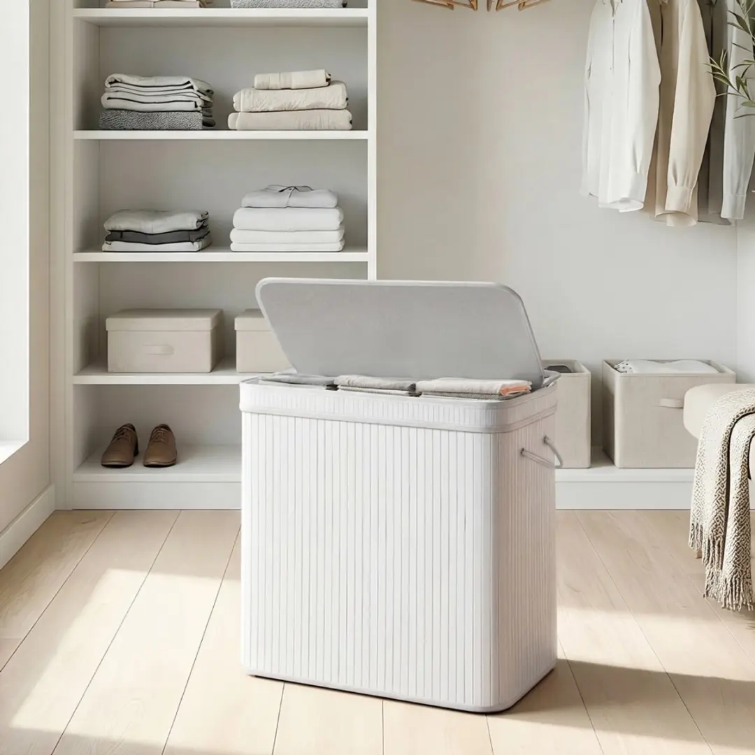 Songmics Wasmand Bamboe 150L - Met Handgrepen