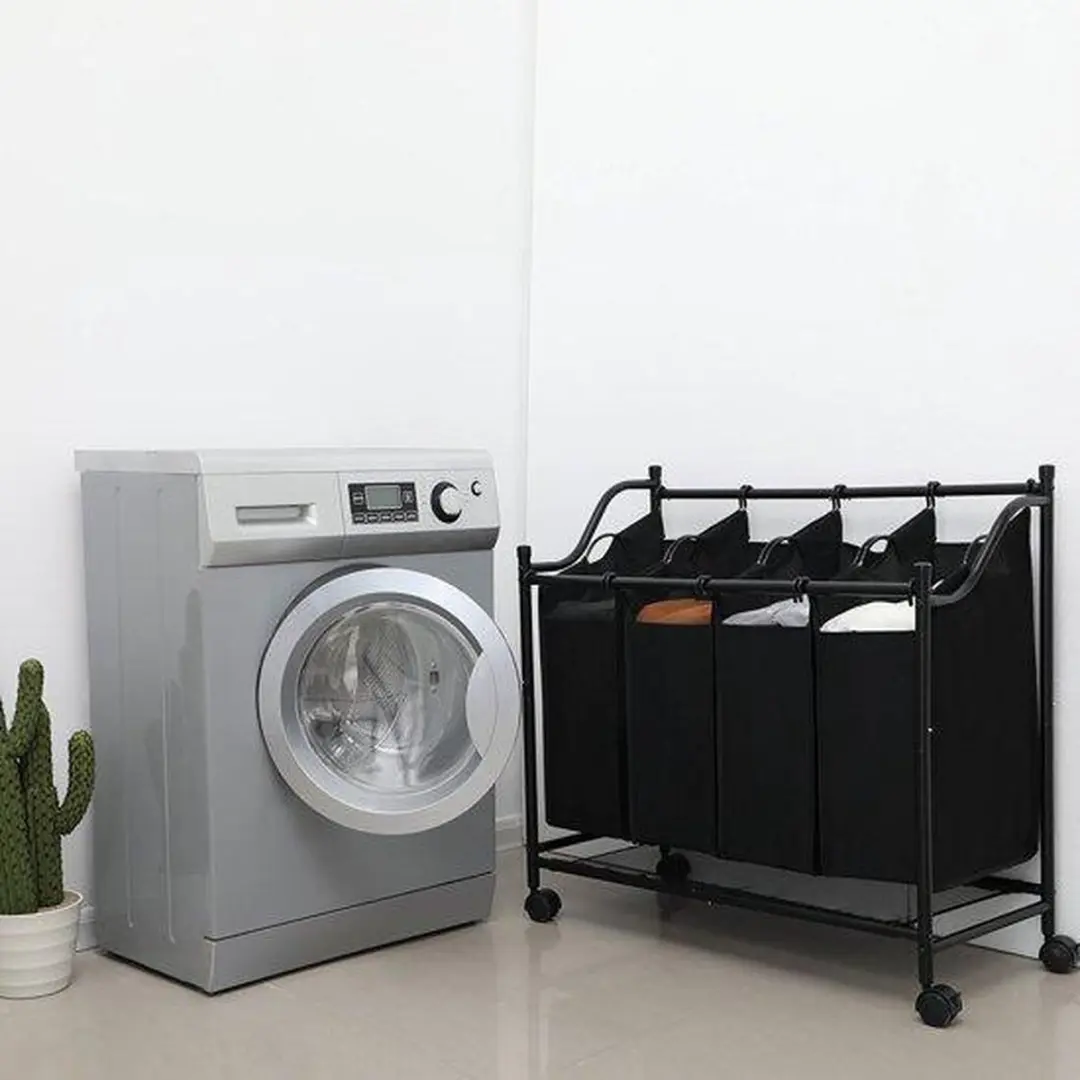 Songmics XL Wassorteerder 104L - 4 Zakken - Zwart