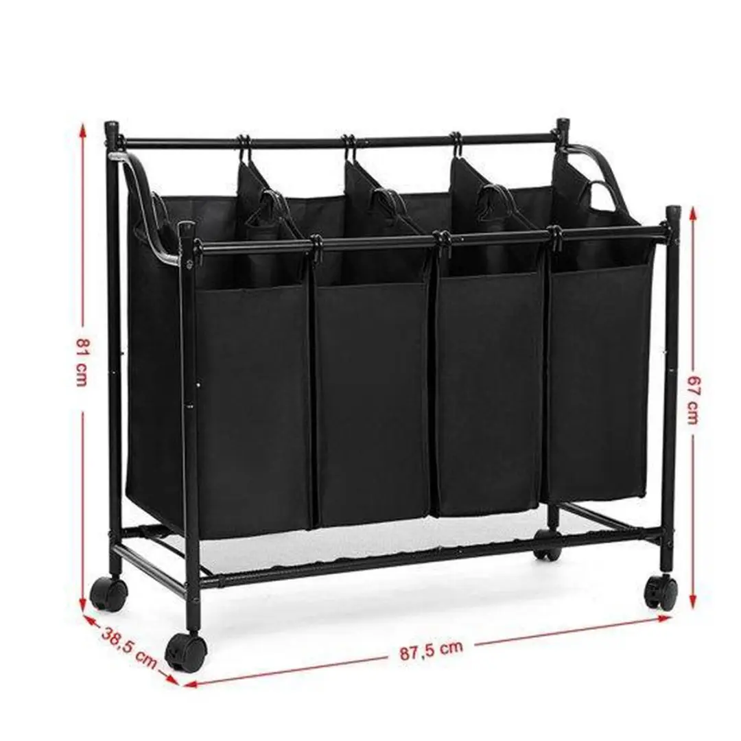 Songmics XL Wassorteerder 104L - 4 Zakken - Zwart