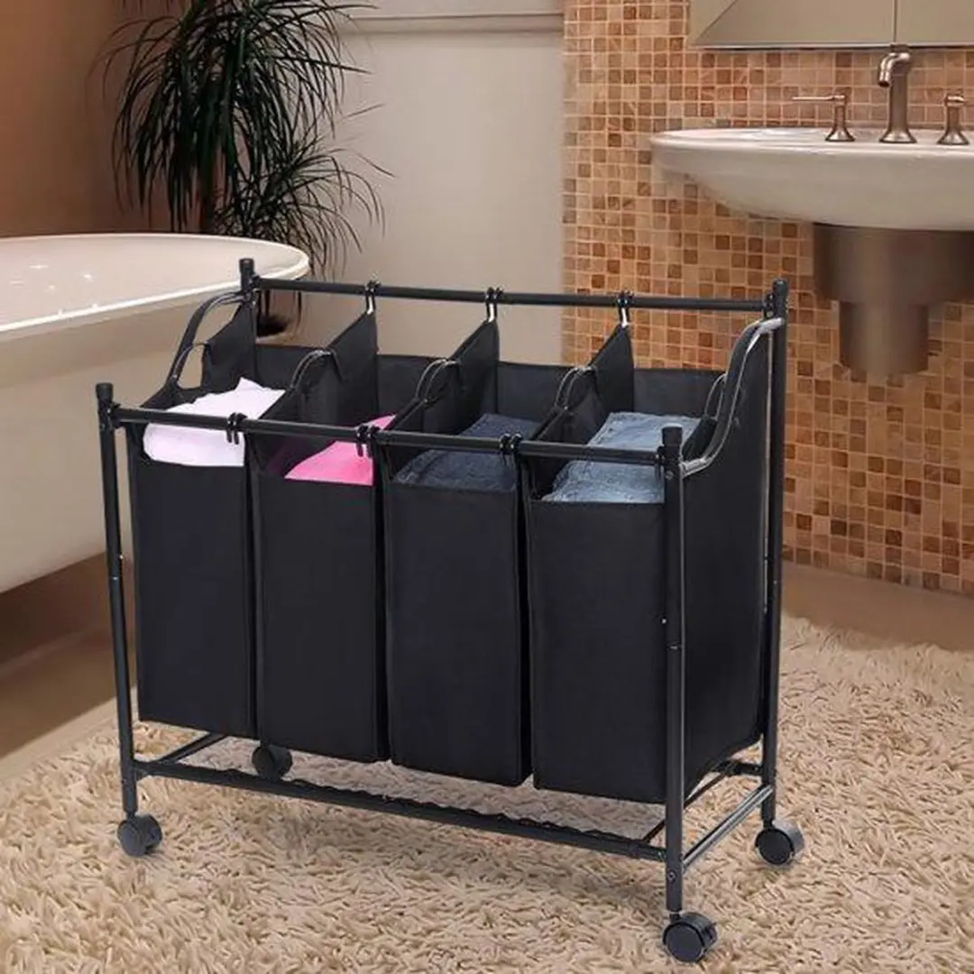 Songmics XL Wassorteerder 104L - 4 Zakken - Zwart