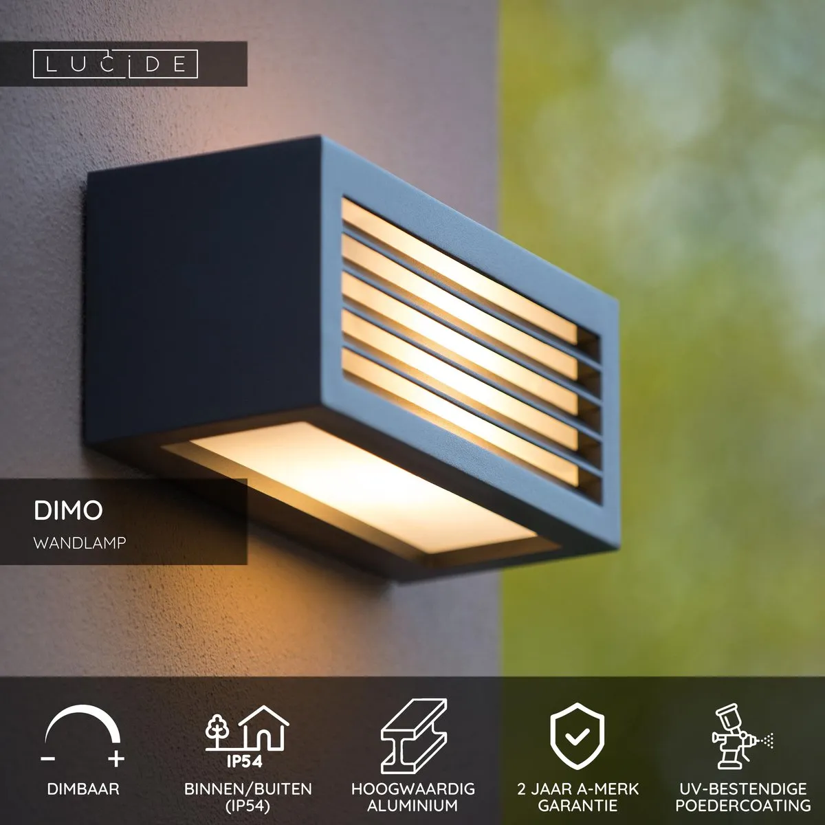 Lucide DIMO Wandlamp E27 IP54 - Antraciet