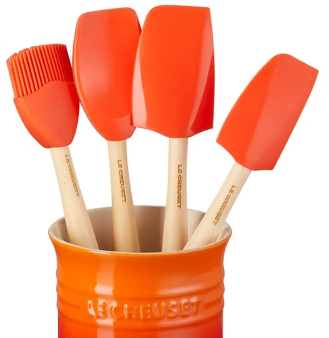 Le Creuset Aardewerken Spatelpot met 4 Spatels - Oranjerood