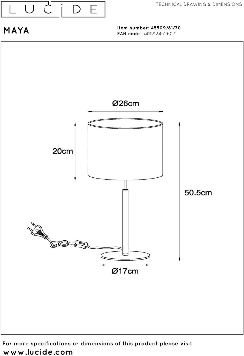 Lucide Maya Tafellamp Ø26cm - 1xE27 - Zwart