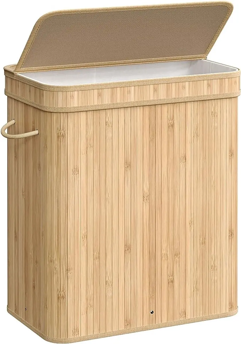 Songmics Wasmand met Deksel 100L - Bamboe Waszak - LCB063N01