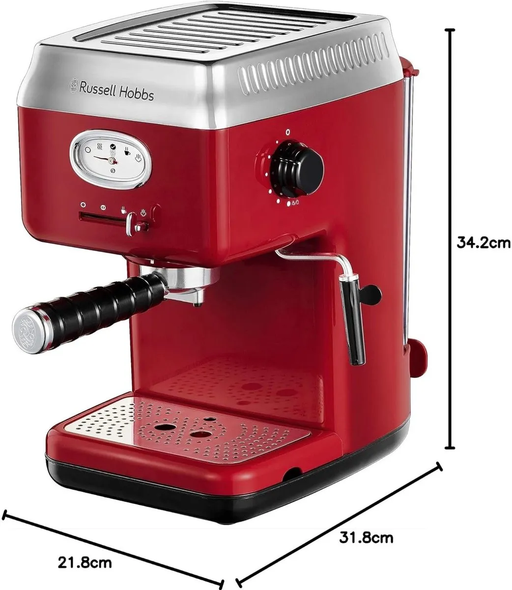 Russell Hobbs Retro Espressomachine 1350W - 2 Kopjes - 1.1L - Rood - afbeelding 6 van 6