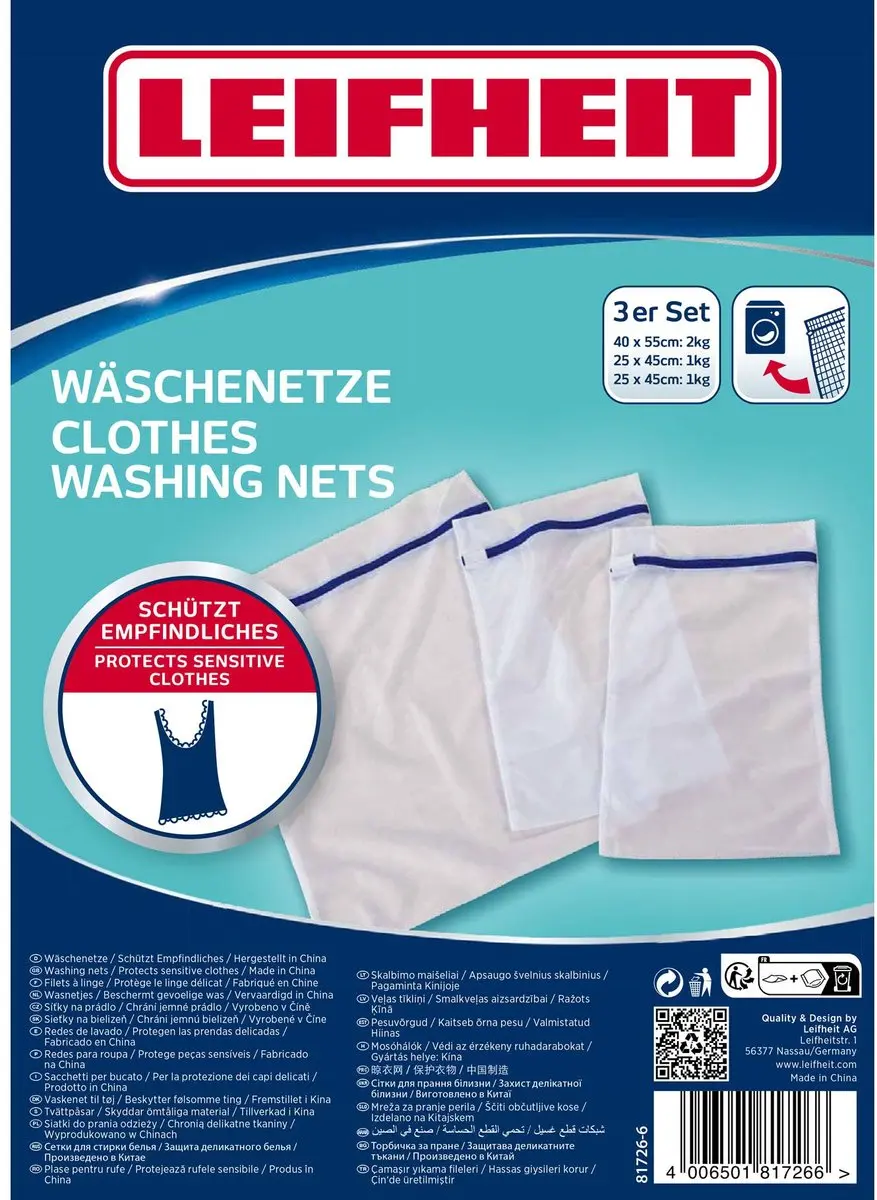 Leifheit Pegasus Waszakken Set 3 Stuks - 1kg - Blauw/Wit