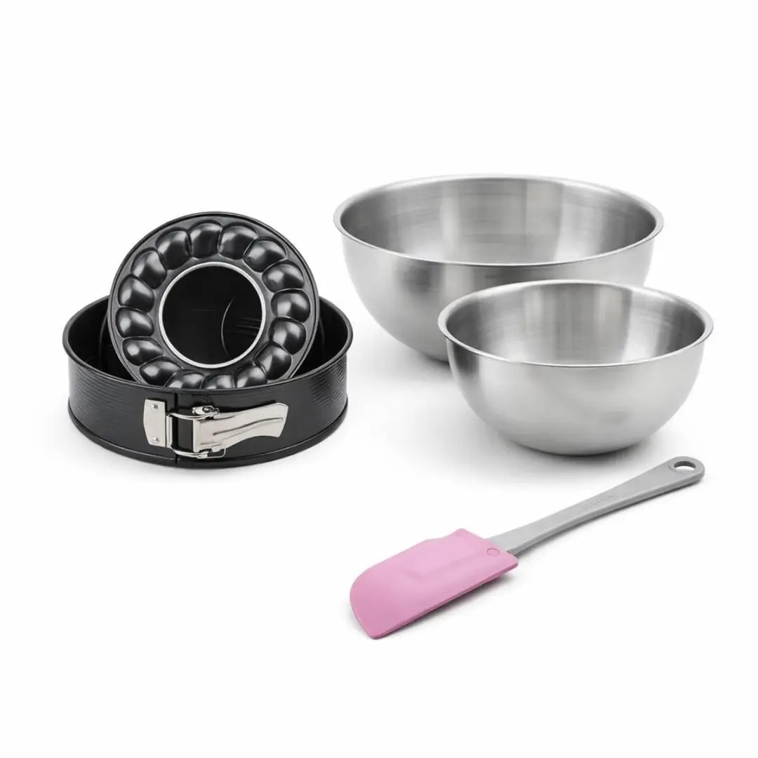 Zenker Set Bakvormen 18cm - 2 Stuks + 2 Kommen + Spatel - Zwart/RVS