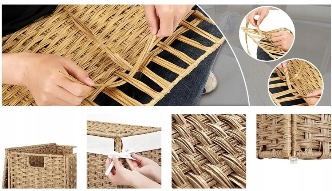 Songmics Wasmand Handgeweven Rattan 90L - Organizer met Deksel