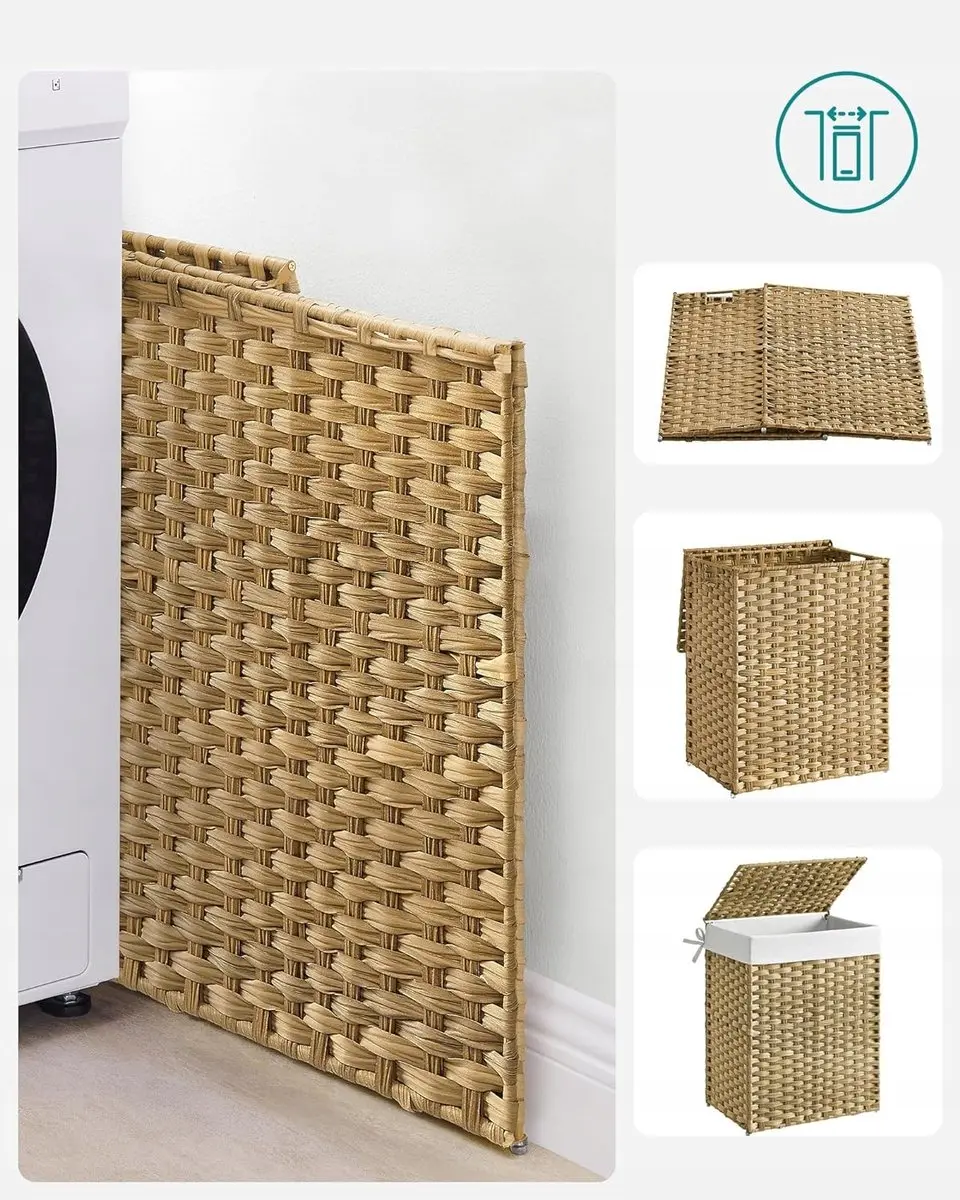 Songmics Wasmand Handgeweven Rattan 90L - Organizer met Deksel