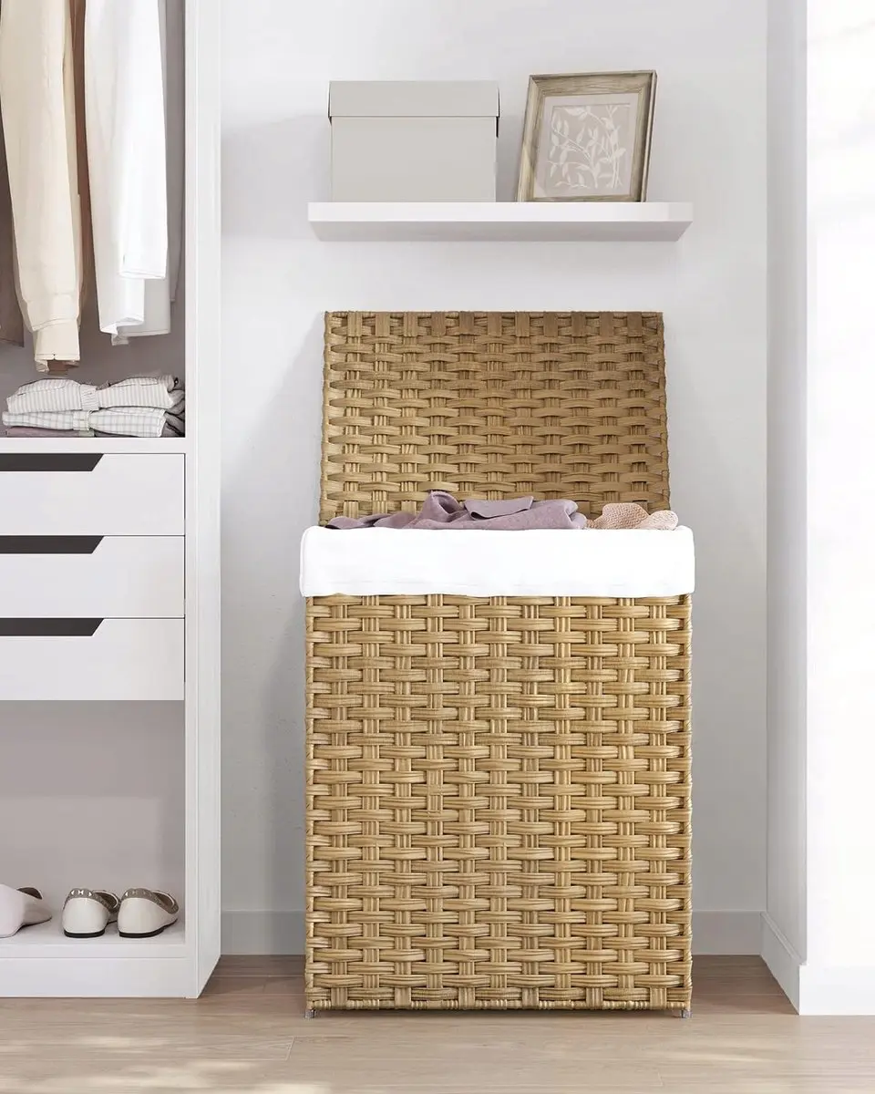 Songmics Wasmand Handgeweven Rattan 90L - Organizer met Deksel