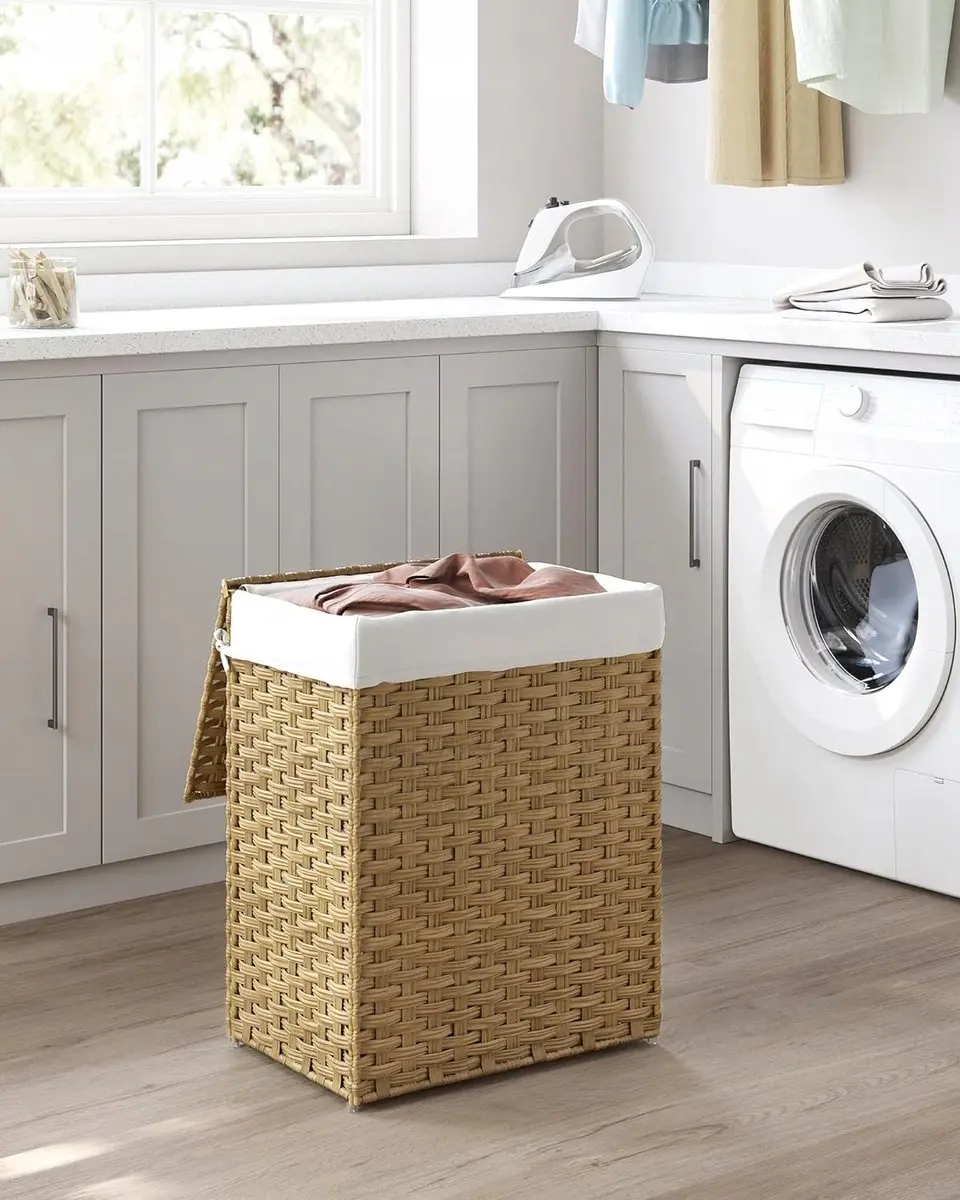 Songmics Wasmand Handgeweven Rattan 90L - Organizer met Deksel