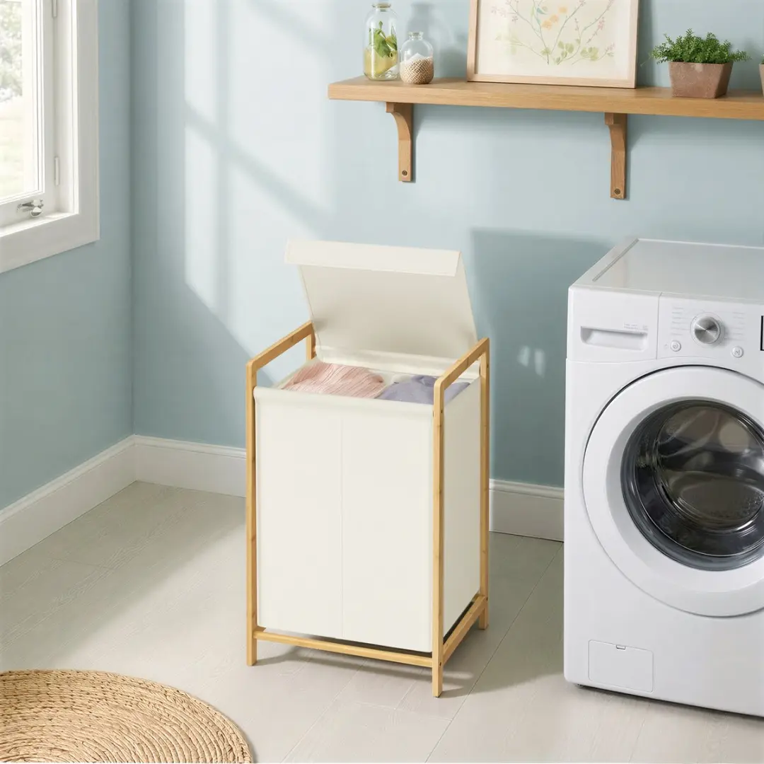 Songmics Wasmand RLH102WD01 - 100L - 2 Vakken - Bamboe