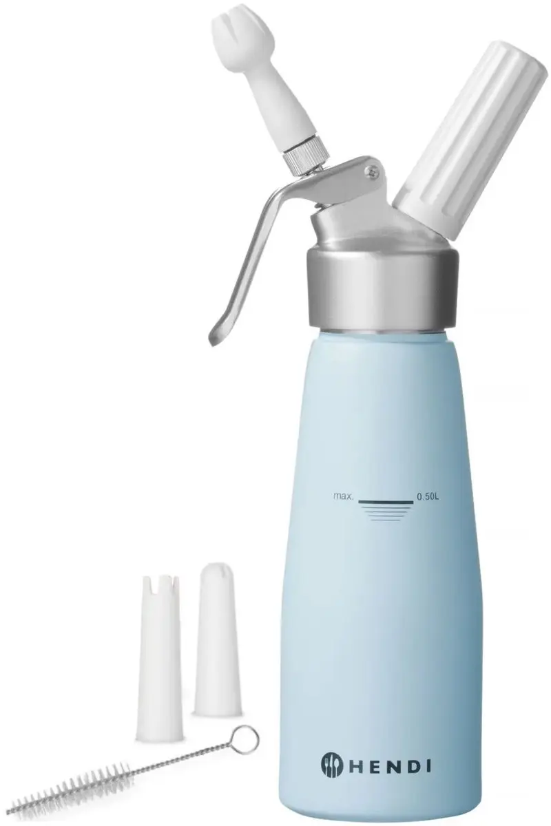Hendi Slagroomapparaat 0,5L Pastelblauw - inclusief accessoires