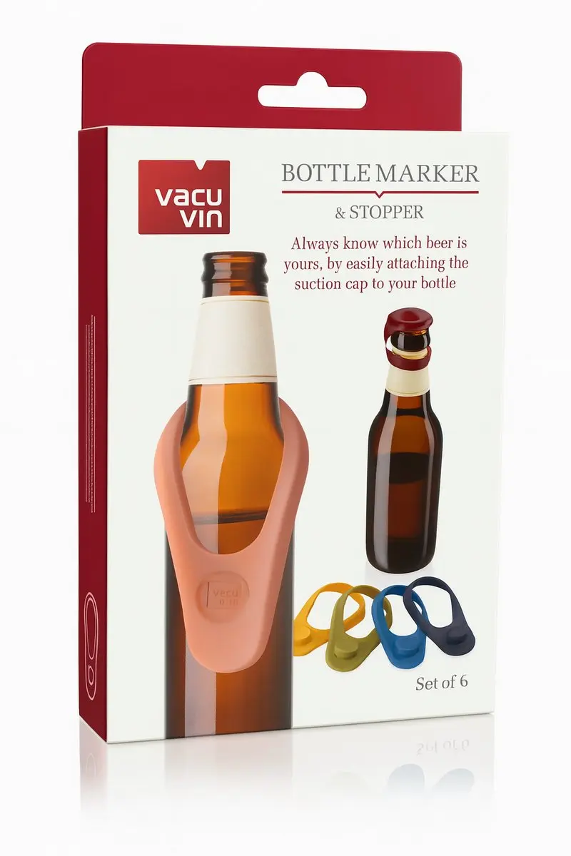 VacuVin Flesmarker & Stopper Set - Siliconen - 6 Stuks - Rood