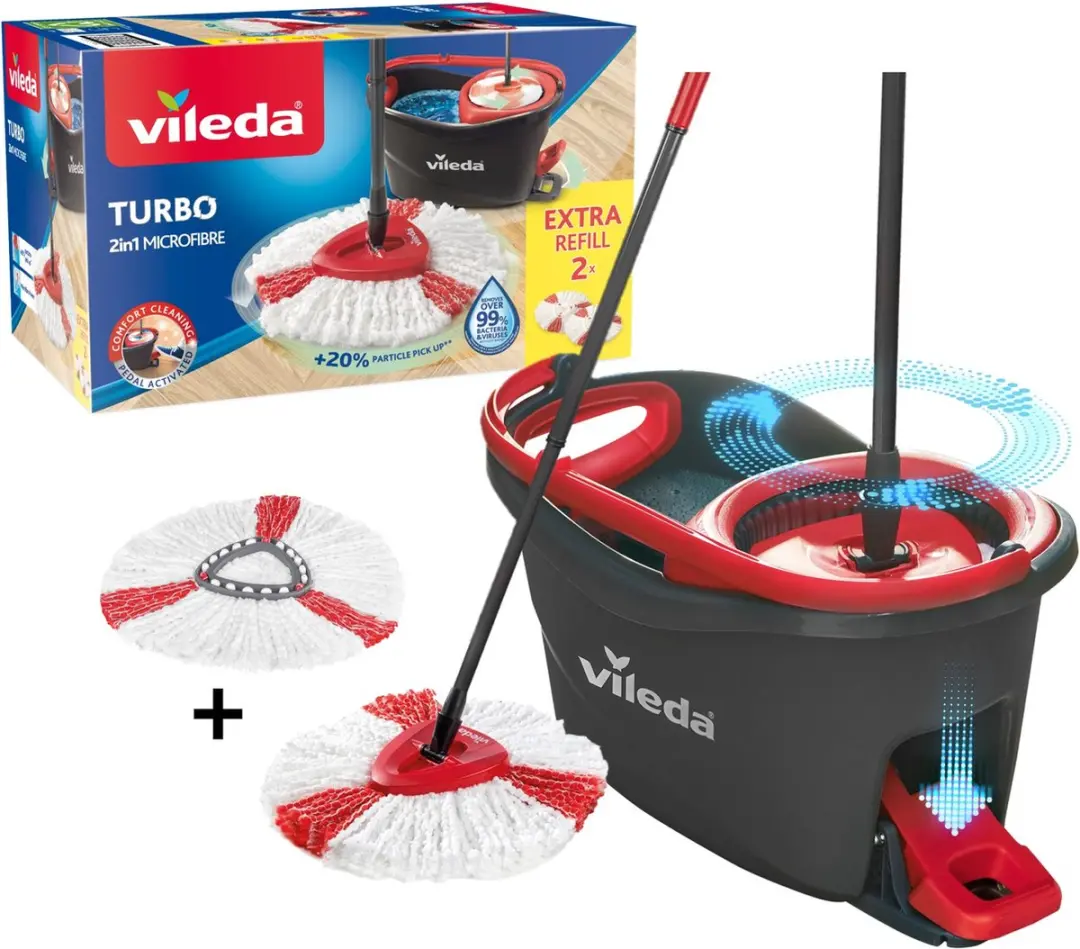 Vileda Turbo 2in1 Pedaalsysteem Microvezelmop - 2 Stuks - 6L Emmer