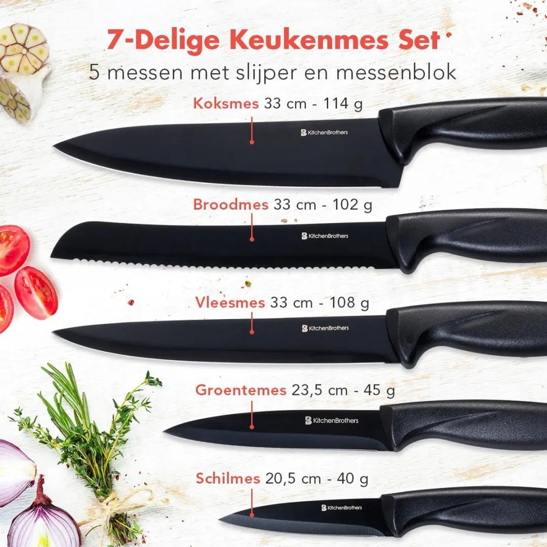 KitchenBrothers Messenset 14-delig - Zwart