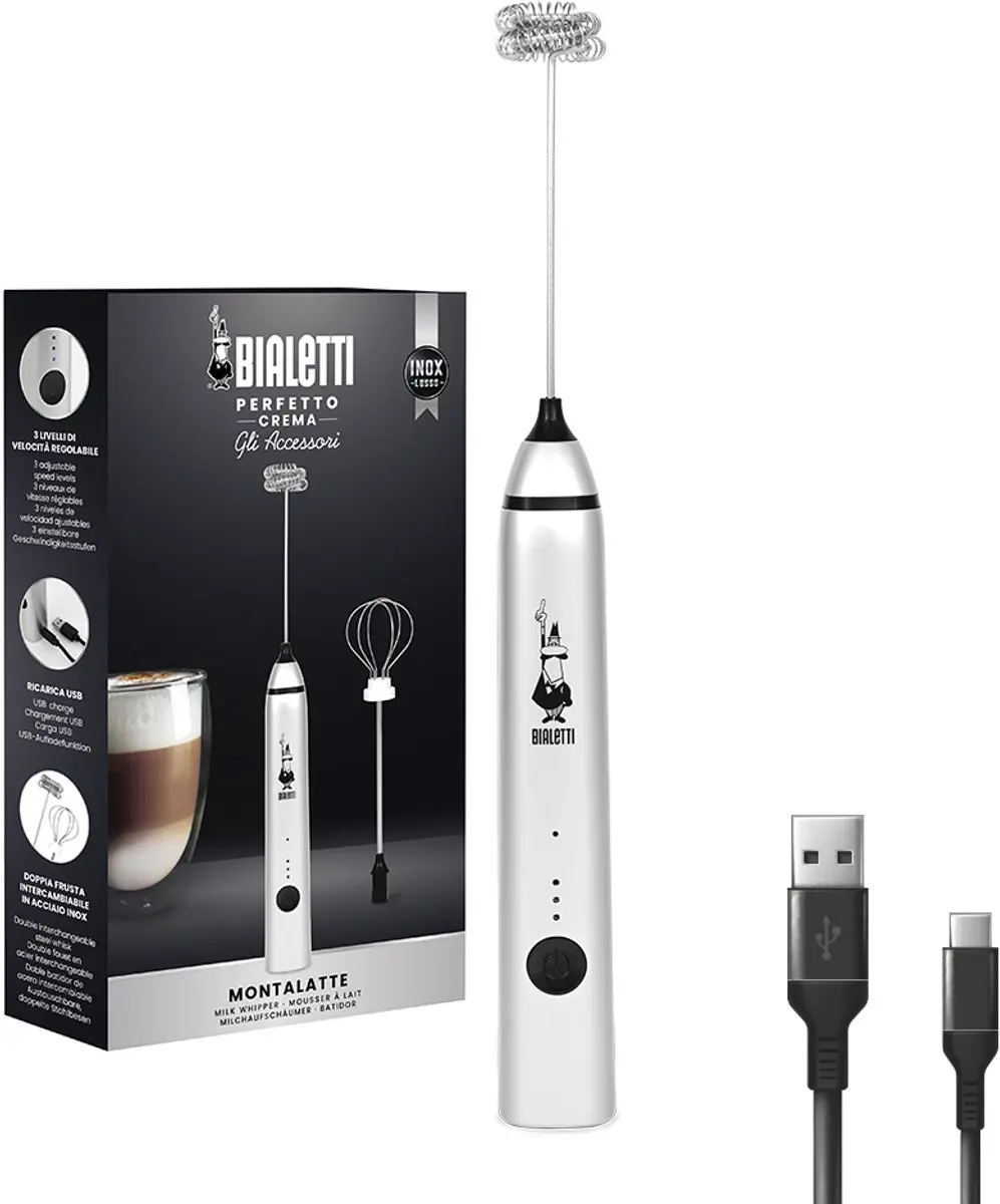 Bialetti Pro Silver Melkopschuimer Oplaadbaar - RVS